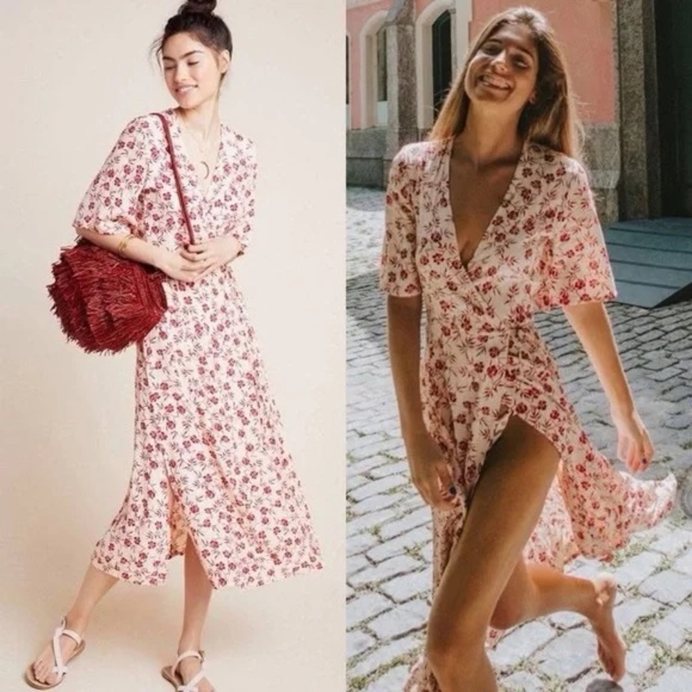 Faithfull the Brand Red Floral Midi Dress